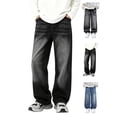 thumbnail image 1 of Afuyipoi Big Boys Denim Jeans Size 8-15 Solid Color Loose Wide Leg Straight Fit Washed Casual Pants for Kids Everyday Play School Activities Black Size 9, 1 of 9