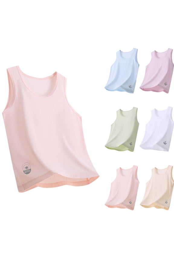Big Boys Girls Basic Cotton Tank Top (5-16 Years) Breathable Seamless Sleeveless Undershirt Tagless Soft Base Layer for Boys and Girls Pink 11/12