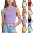 thumbnail image 1 of Afuyipoi Big Girls Ribbed Knit Tank Top (5-14 Years) Solid Color Soft Cotton Sleeveless Undershirt Round Neck Casual Base Layering Tee Navy 9/10, 1 of 7