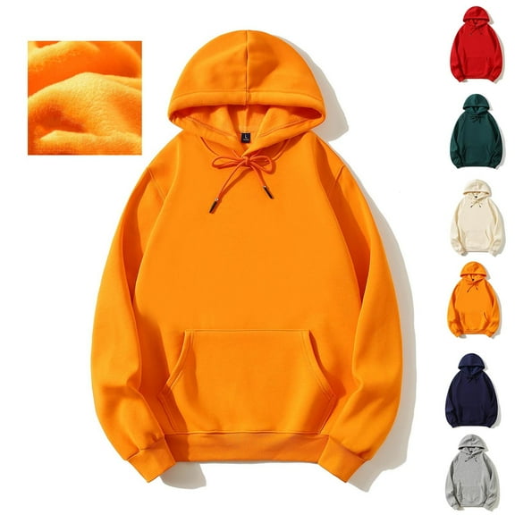Afuyipoi Big & Tall Men’s Fleece Hoodie,Drawstring Solid Long-sleeved Cotton Hoodies Orange 2XL