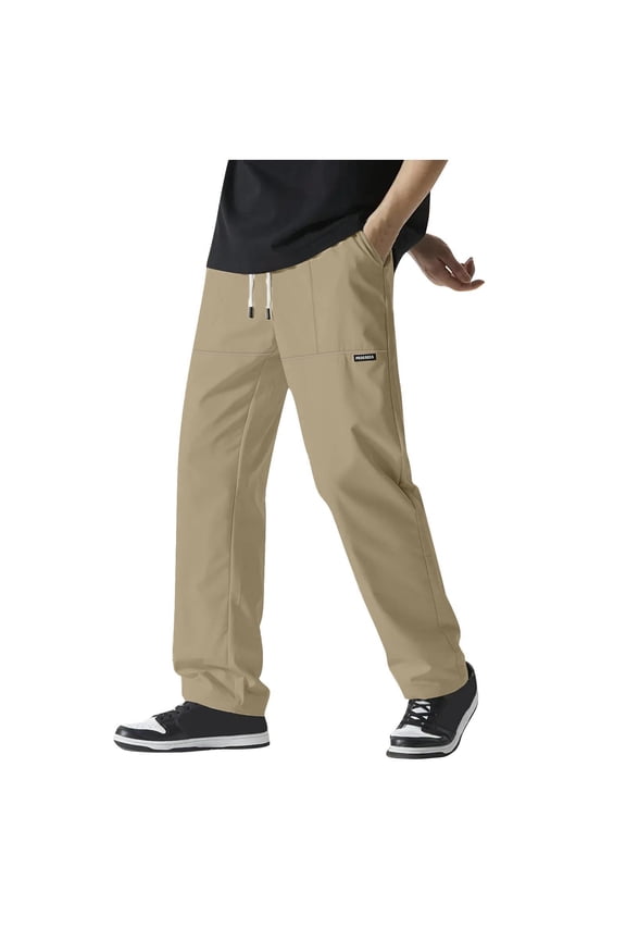 Big and Tall Khaki Pants for Men,Solid Straight Leg Elastic Waist Classic Work Pants Khaki 4XL/48