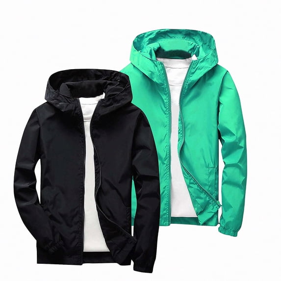 Afuyipoi Boys 2 Pack Softshell Hooded Jacket Waterproof Windbreaker Outdoor Casual Zip Up Size 3-12 Mint Green Size 11