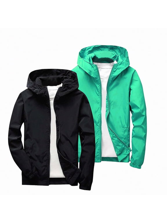 Boys 2 Pack Softshell Hooded Jacket Waterproof Windbreaker Outdoor Casual Zip Up Size 3-12 Mint Green Size 4T