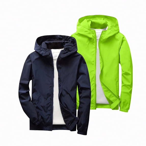 Afuyipoi Boys 2 Pack Softshell Hooded Jacket Waterproof Windbreaker Outdoor Casual Zip Up Size 3-12 Navy Size 11