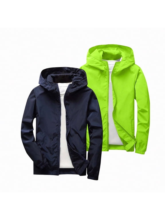 Boys 2 Pack Softshell Hooded Jacket Waterproof Windbreaker Outdoor Casual Zip Up Size 3-12 Navy Size 11