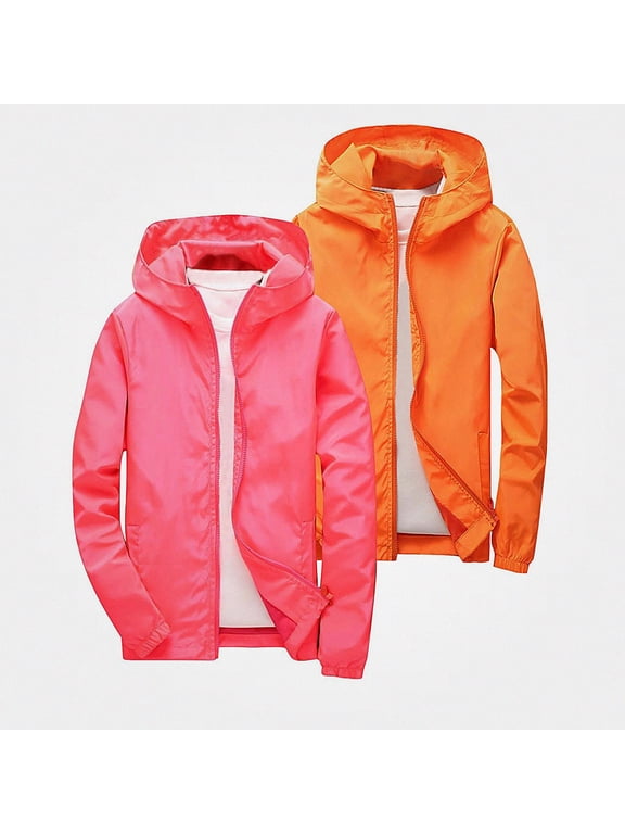 Boys 2 Pack Softshell Hooded Jacket Waterproof Windbreaker Outdoor Casual Zip Up Size 3-12 Pink Size 11