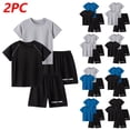 thumbnail image 1 of Afuyipoi Boys 2-Piece Active Summer Set (5-12 Years) Breathable Night Reflective Printed Sporty Short Sleeve T-Shirt and Shorts Outfit Dark Blue 5/6, 1 of 7