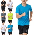 thumbnail image 1 of Afuyipoi Boys 2-Piece Outdoor Summer Outfit (12-16 Years) Quick-Dry Striped Mesh Short Sleeve Top and Active Shorts Set For Kids Blue 12/13, 1 of 6