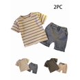 thumbnail image 1 of Afuyipoi Boys 2PC Striped Sets（1-6 Years）, Active Play & Indoor Casual Wear 100%Cotton Breathable Summer Wear Casual Outfit Sets for Kids Beige 2T, 1 of 10