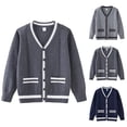 thumbnail image 1 of Afuyipoi Boys Cable Knit Cardigan Size 3-13 Color Block Long Sleeve Round Neck Sweater Jacket for Kids Daily Casual Dark Gray Size 5, 1 of 6