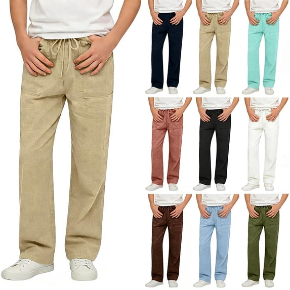 Afuyipoi Boys Casual Pants Size 4-15 Adjustable Waist Solid Color 100% Cotton Straight Leg Loose Fit Long Pants for Kids Outdoor Play Daily Army Green Size 14