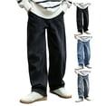 thumbnail image 1 of Afuyipoi Boys Denim Jeans Size 5-15 Solid Color Loose Wide Leg Straight Fit Washed Casual Pants for Kids Everyday Play School Outdoor Activities Black Size 5, 1 of 8
