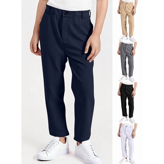 Afuyipoi Boys Dress Pants Wrinkle Resistant Flat Front Elastic Waist School Uniform Trousers Size 3-17 Years Navy Size 5