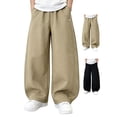 thumbnail image 1 of Afuyipoi Boys Fashion Cotton Pants Size 5-13 Solid Color Loose Wide Leg Straight Fit Trousers for Kids Daily Play School Outdoor Activities Black Size 7, 1 of 7