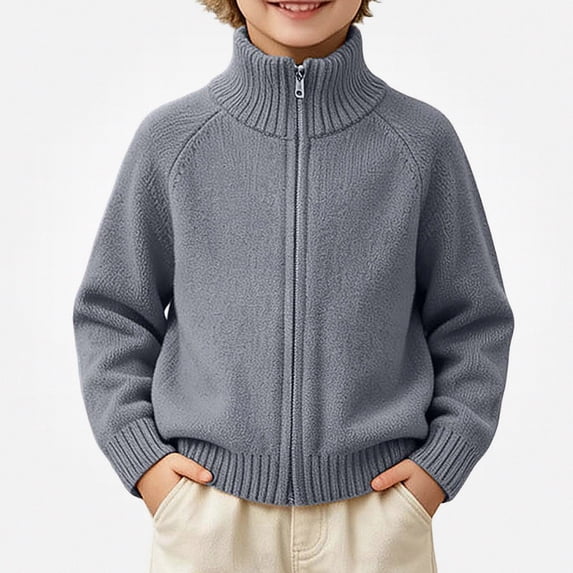 Afuyipoi Boys Full Zip Raglan Sleeve Pullover Sweater for Kids Size 1-13Y Fall Winter Sporty Layering Gray Size 2T