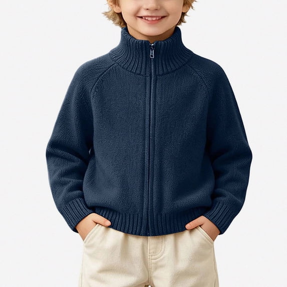 Afuyipoi Boys Full Zip Raglan Sleeve Pullover Sweater for Kids Size 1-13Y Fall Winter Sporty Layering Navy Size 10