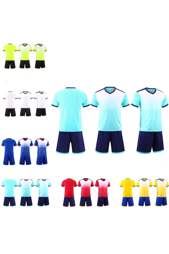 Boys Girls 2-Piece Sports Summer Outfit (4-13 Years) Quick-Drying V-Neck Short Sleeve Top and Team Game Shorts Set For Toddler and Kids Sky Blue 4T