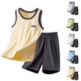 thumbnail image 1 of Afuyipoi Boys Girls 2-Piece Summer Casual Set (5-17 Years) Comfortable Cotton Tank Top and Elastic Waist Shorts Loungewear Outfit for Big Kids Gray 7/8, 1 of 8