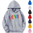 thumbnail image 1 of Afuyipoi Boys Girls Casual Long Sleeve Hoodies, Cute Letter Print Oversized Sweatshirt with Pocket Gray 7 Years, 1 of 5