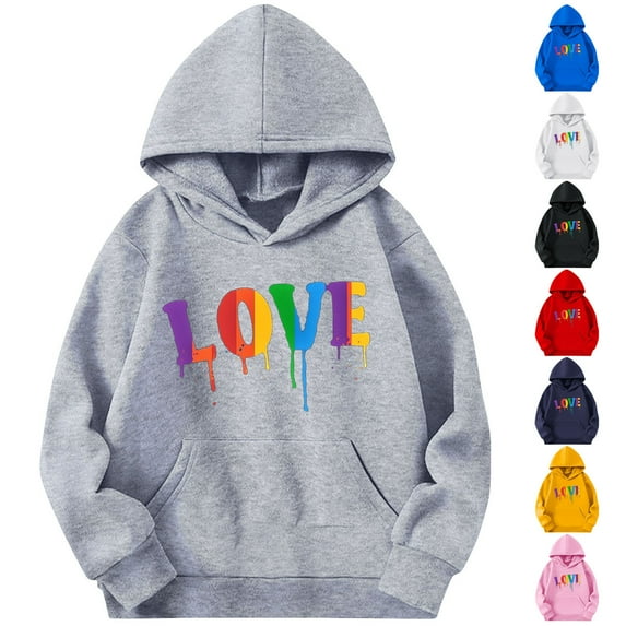 Afuyipoi Boys Girls Casual Long Sleeve Hoodies, Cute Letter Print Oversized Sweatshirt with Pocket Pink 5 Years