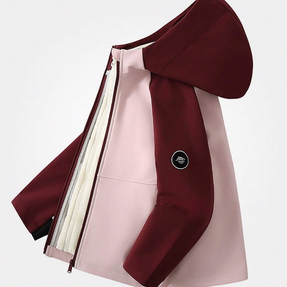 Afuyipoi Boys Girls Color Block Hooded Jacket Fleece Lined Waterproof Windbreaker Outdoor Size 3-15 Pink Size 9