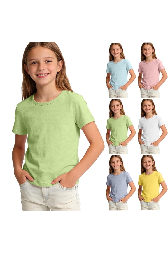 Boys Girls Cotton T-Shirt Breathable Summer Top Soft Skin Friendly Solid Color Unisex Casual Basic Wear Yellow Size 3-4 Years