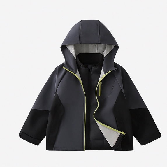 Afuyipoi Boys Girls Hooded Jacket Fleece Lined Waterproof Windbreaker Outdoor Size 3-15 Black Size 9