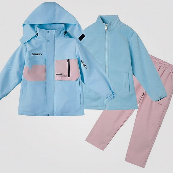 Afuyipoi Boys Girls Snowsuit Jacket Pants Set Waterproof Windbreaker Fleece Lined Winter Size 5-15 Blue Size 14