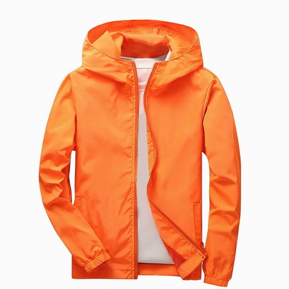 Afuyipoi Boys Girls Softshell Hooded Jacket Waterproof Windbreaker Outdoor Casual Zip Up Size 3-12 Orange Size 9