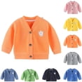 thumbnail image 1 of Afuyipoi Boys Girls Solid Knit Cardigan Size 0-11 Long Sleeve Open Front Sweater for Kids School Casual Yellow Size 3T, 1 of 4