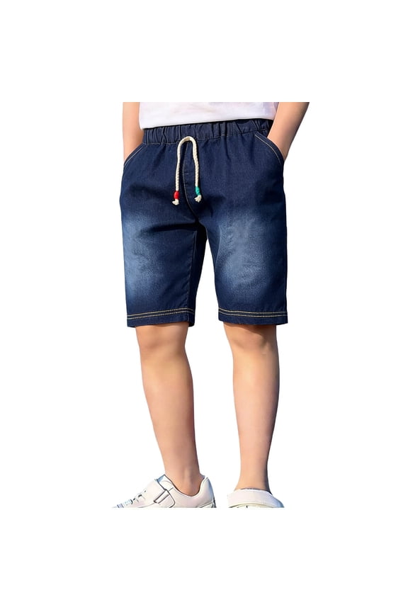 Boys Jean Shorts,Knee Cut Breathable Dstring Summer Shorts Navy 2-3