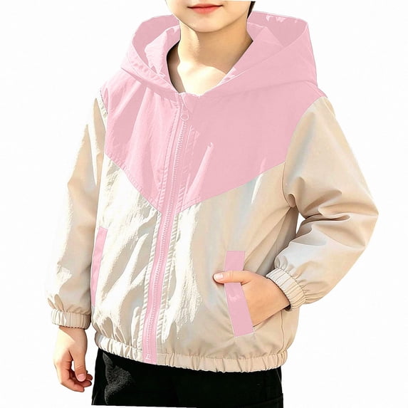 Afuyipoi Boys Lightweight Jacket (1-9) Color-Block Zippered Hooded Spring Fall Outerwear Pink Size 6