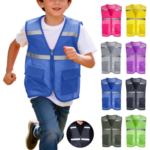 Afuyipoi Boys' Outdoor Vest Reflective Safety Breathable Mesh Adjustable Fit Outdoor Activities Hot Pink Size XL