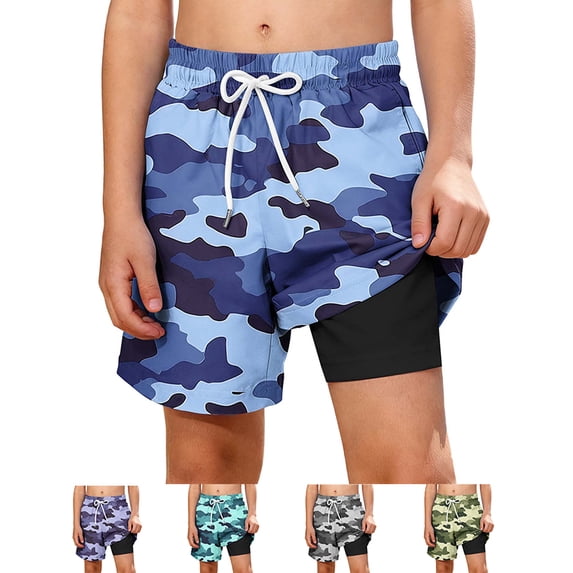 Afuyipoi Boys' Quick Dry Swim Trunks(5-14 Years) with Mesh Liner, Camo Printed Summer Beach Shorts with Pockets Mint Green Size 9