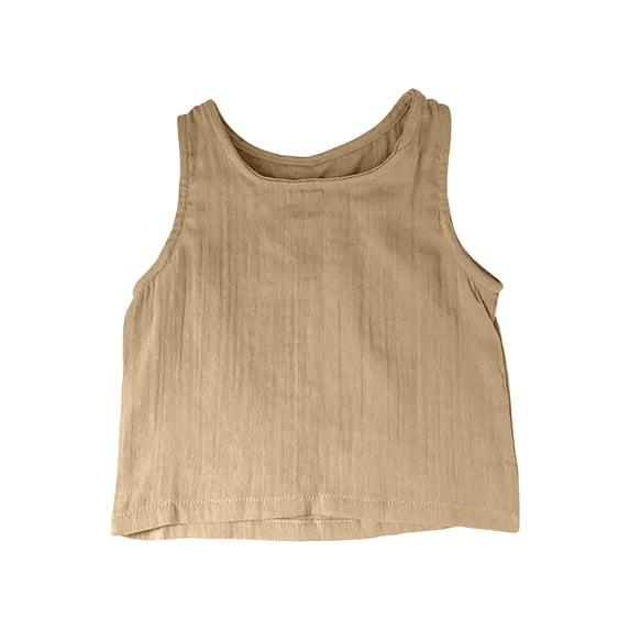 Afuyipoi Boys Ribbed Tank,Summer Round Neck Brethable Cotton Linen Basic Tees Khaki 1-2