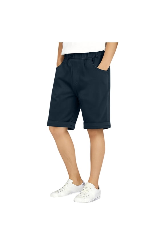 Boys Shorts,Plain Knee with Pockets Elastic Beach Shorts Navy 3-4