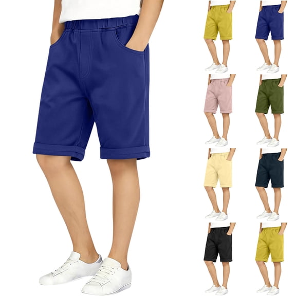 Afuyipoi Boys Shorts Size 10,Plain Knee Elastic with Pockets Beach Shorts Navy