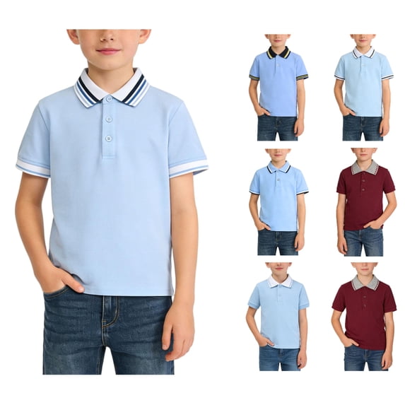 Afuyipoi Boys T-Shirt (For 2-14), Striped Button-Up Soft Cotton Short Sleeve Casual Pullover Top Blue 3-4 Years