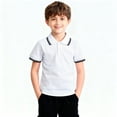 thumbnail image 1 of Afuyipoi Boys School Uniform Polos (For 3-15) Striped Button-Up Short Sleeve Soft Cotton Back-to-School Pullover Top Black Size 7, 1 of 6