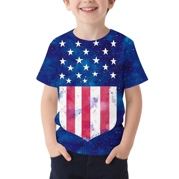 Afuyipoi Boys T-Shirts,Short Sleeve Comfortable Crew Neck Independence Day Clothes Multicolor 7-8 T
