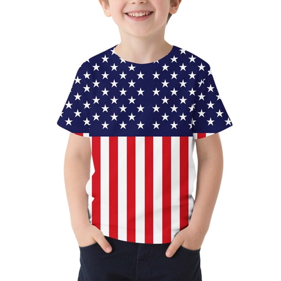 Afuyipoi Boys T-shirts Patriotic,Summer Short Sleeved Independence Day Graphic USA Flag Kids Tees Multicolor 14-15T