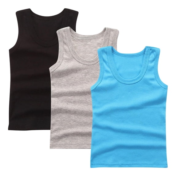 Afuyipoi Boys Tank Tops 3 Packs,Round Neck Sleeveless Cotton Summer Camisoles Dark Gray 3-4