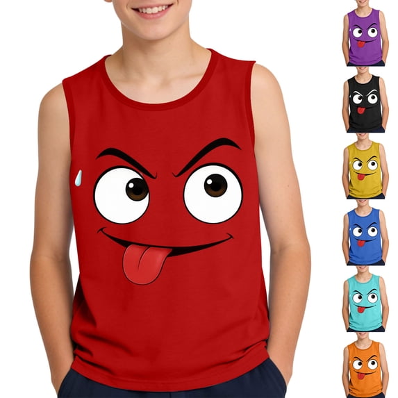 Afuyipoi Boys Tank Tops Size 10-12,Cute Gradient Print Breathable Soft Summer Sleeveless Top Red 10-11