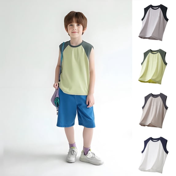 Afuyipoi Boys Tank Tops Size 10-12,Soft Casual Breathable Colorblock Vest Youth Athletic Top Green