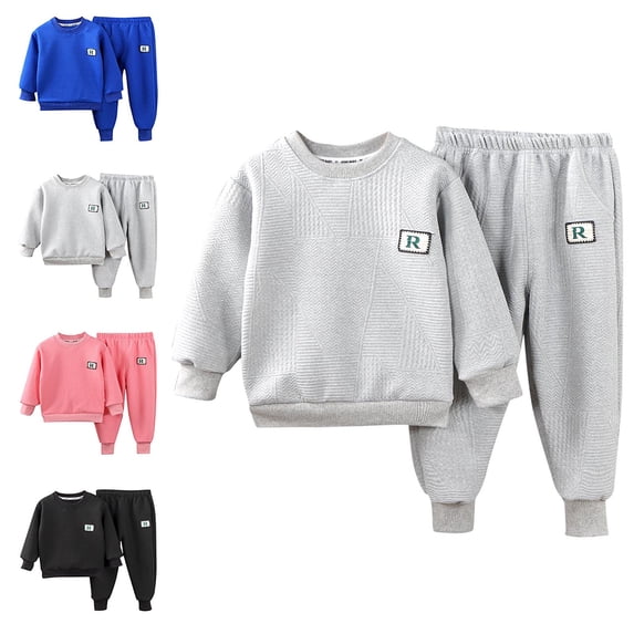 Afuyipoi Boys and Girls Letter Print Long Sleeve Sweatshirt and Sweatpants Set 100% Cotton 0-10Y Black Size 6