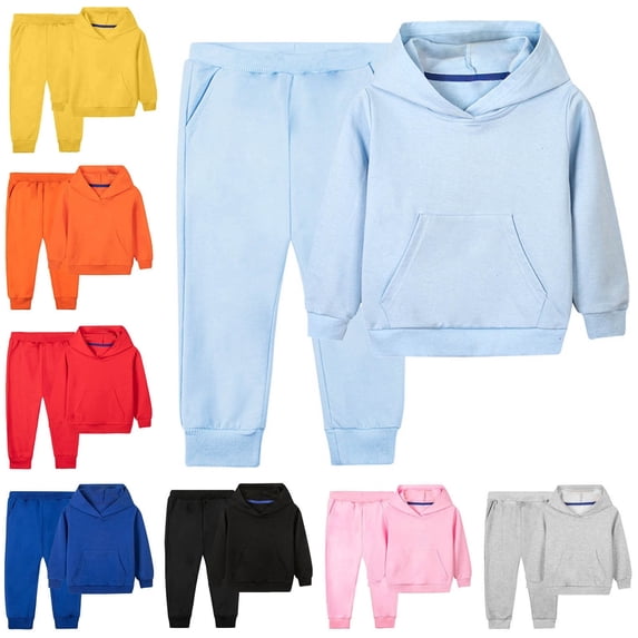 Afuyipoi Boys and Girls Plain Pullover Hoodie and Cuffed Track Pants Outfit 100% Cotton 2-12Y Gray Size 3T