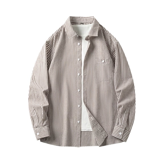 Afuyipoi Business Casual Long Sleeve Shirt for Men,Pockets Drop - shoulder Lightweight Striped Casual Shirt Gray L