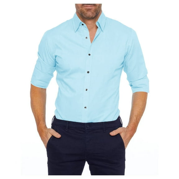 Afuyipoi Button-Up Shirts for Men,Layered Essential Long Sleeved Work Button-Front Pocket Casualwear Gray M