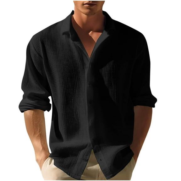 Afuyipoi Button-Up Shirts for Men,Long Sleeved Work Layered Essential Button-Front Pocket Casualwear White M