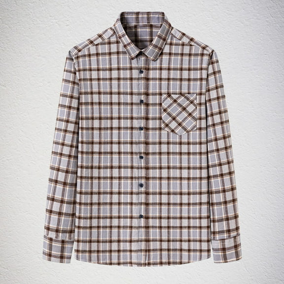Afuyipoi Button-Up Shirts for Men,Plaid Quick Dry Checked Causal Long Sleeved Shirt Beige 3XL